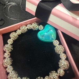 Tiffany & Co. Silver Filigree Bead bracelet with Turquoise Heart Charm